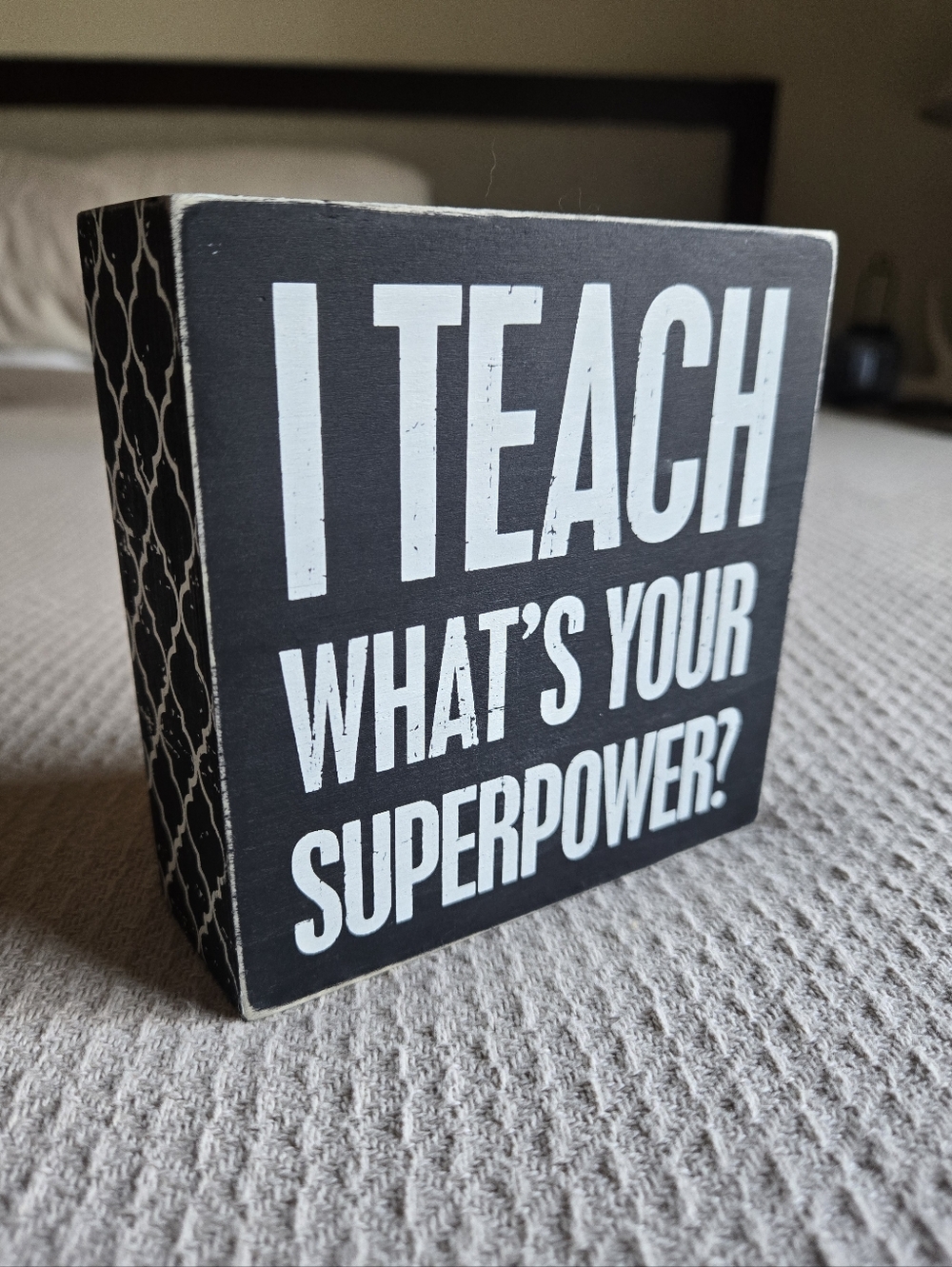 Teacher Sign Wooden Block Black & White Small Square